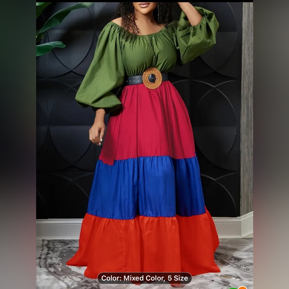 Plus Size Fitted Colorblock Tiered Dress - Crew Neck, 3/4 Sleeve